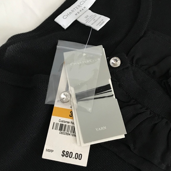 CHARTER CLUB Silk Cotton Cardigan Sweater Ruffle Black Women’s Plus Size 3X 2X - Picture 9 of 16